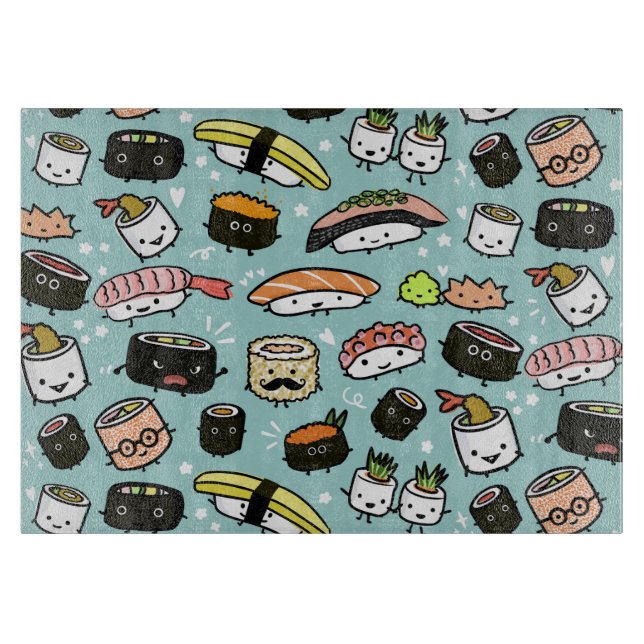 Planche À Découper Caractères Sushi Cute | Kawaii Sushi Motif (Devant)