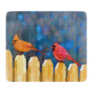 Planche À Découper Cardinals on the Fence Painting - Art original