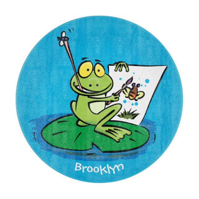 Planche À Découper Caricature amusante de grenouille verte (Devant)
