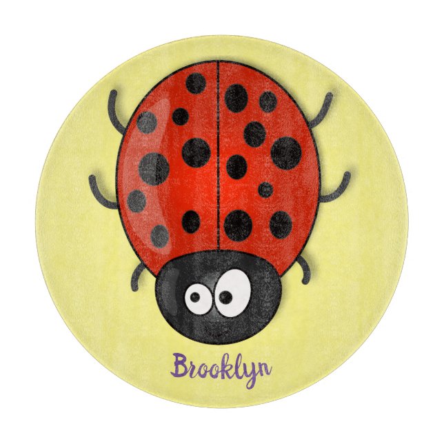 Planche À Découper Caricature de coccinelle rouge joyeux (Devant)