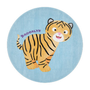 Planche À Découper Caricature de petit tigre joyeux
