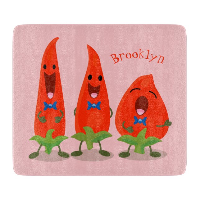 Planche À Découper Caricature de piments chantants mignons (Devant)
