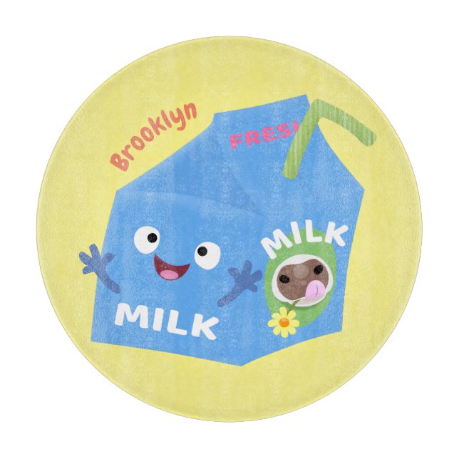 Planche À Découper Caricature en carton de lait joyeux (Devant)
