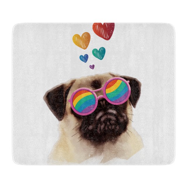 Planche À Découper Carlin Chien avec Coeurs Saint-Valentin (Devant)