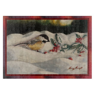 Planche À Découper Carol the Chick-a-Dee with Mistletoe 