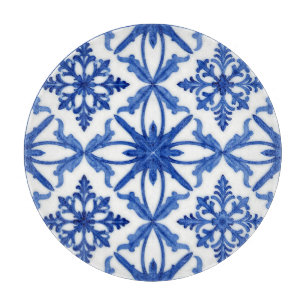 Planche À Découper Carreau Azulejo Floral Bleu Blanc