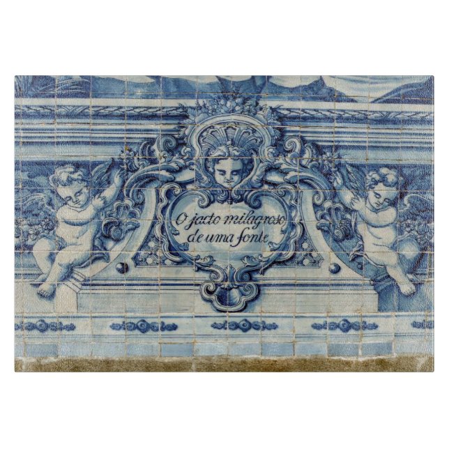 Planche À Découper Carreaux bleu portugais avec deux anges (Devant)