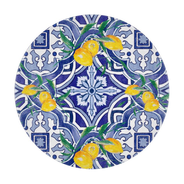 Planche À Découper Carreaux bleus, Carreaux méditerranéens, majolica  (Devant)