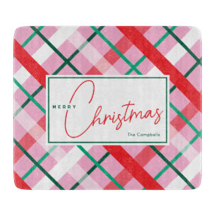 Planche à découper carreaux de Noël rouge vert ros