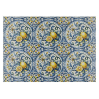 Planche À Découper Carreaux italiens bleus et blancs d'Amalfi citrons
