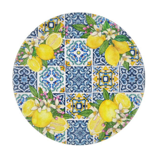 Planche À Découper Carrelage méditerranéen clair Sicilien Citrus Lemo (Devant)