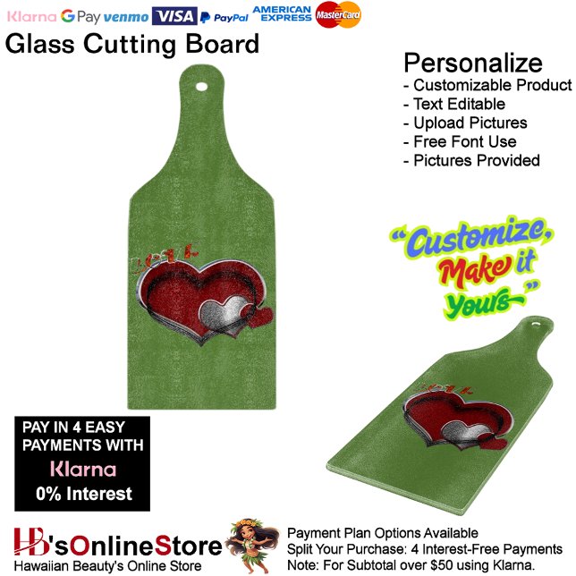 Planche À Découper Carrosserie en verre vert magique (Love Heart Green Cooking Kitchen Glass Cutting Board.)