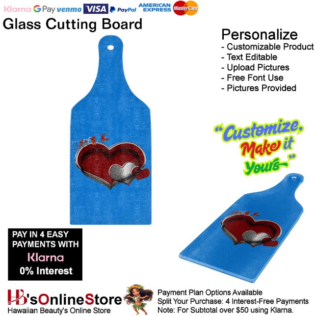 Planche À Découper Carrosserie Magique Bleu Verre Coupe Paddle (Love Heart Blue Cooking Kitchen Glass Cutting Board.)