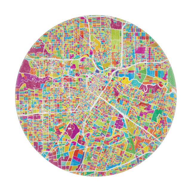 Planche À Découper Carte au néon de Houston, le Texas | (Devant)