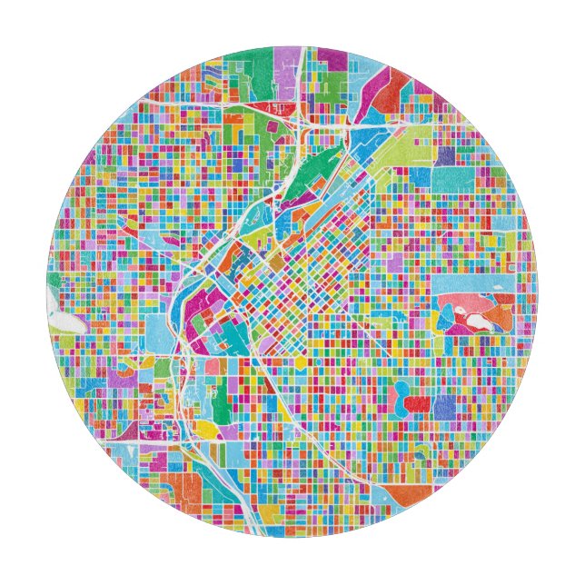 Planche À Découper Carte colorée de Denver (Devant)