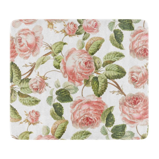 Planche À Découper CARTE DE CHOPPAGE EN VERRE : ROSES vintages (Devant)