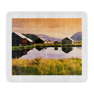 Planche À Découper Carte de coucher de soleil près des cabanes