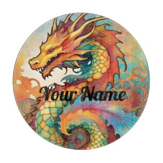 Planche À Découper Carte de coupe en verre Dragon personnalisée V02