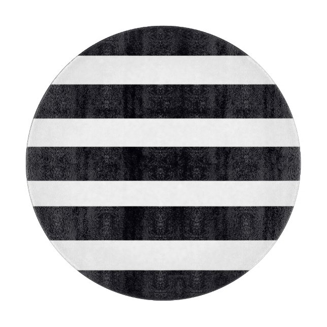 Planche À Découper CARTE DE COUPE RONDE VERRE Chic noir blanc rayures (Devant)
