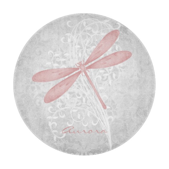 Planche À Découper Carte de découpe personnalisée à la libellule rose (Devant)