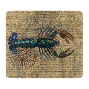 Planche À Découper Carte de homard bleu vintage en collage : Thème na