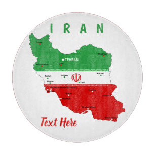 Planche À Découper Carte de l'Iran avec drapeau et emblème