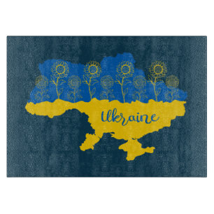 Planche À Découper Carte de l'Ukraine avec tournesol et drapeau ukrai