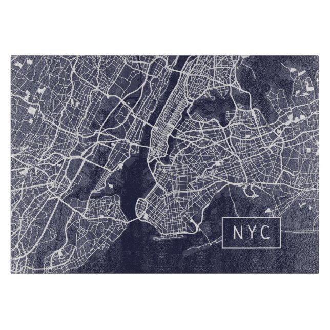 Planche À Découper Carte de New York | NYC | bleu marine (Devant)
