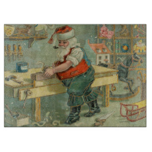 Planche À Découper Carte de Noël vintage - Santa dans son atelier