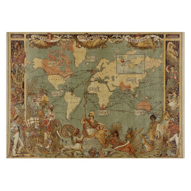 Planche À Découper Carte du monde Antique 1886 Illustré (Devant)