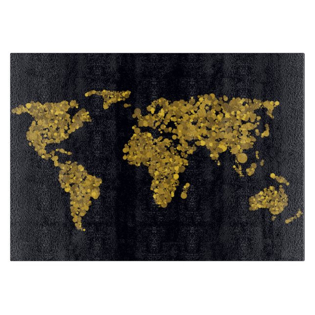 Planche À Découper Carte du monde des points d'or (Devant)