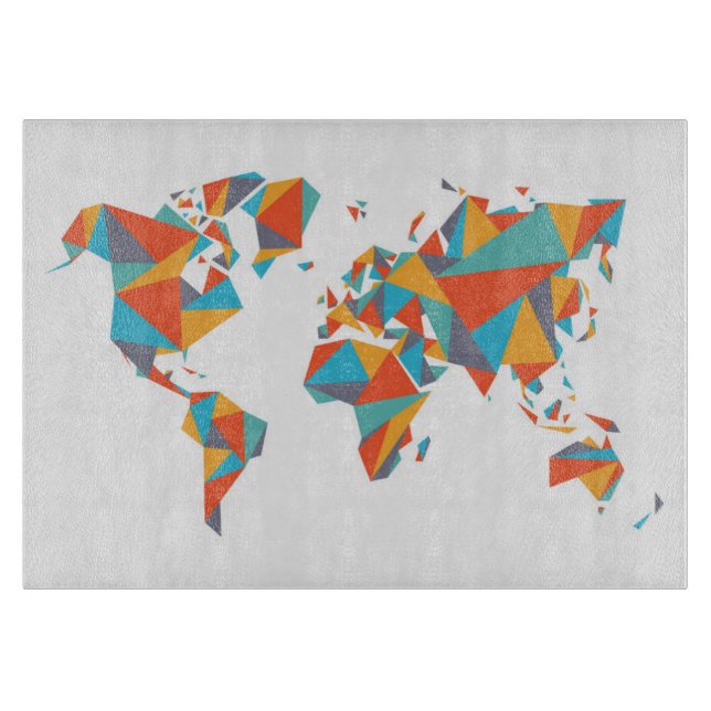 Planche À Découper Carte géométrique abstraite du monde (Devant)