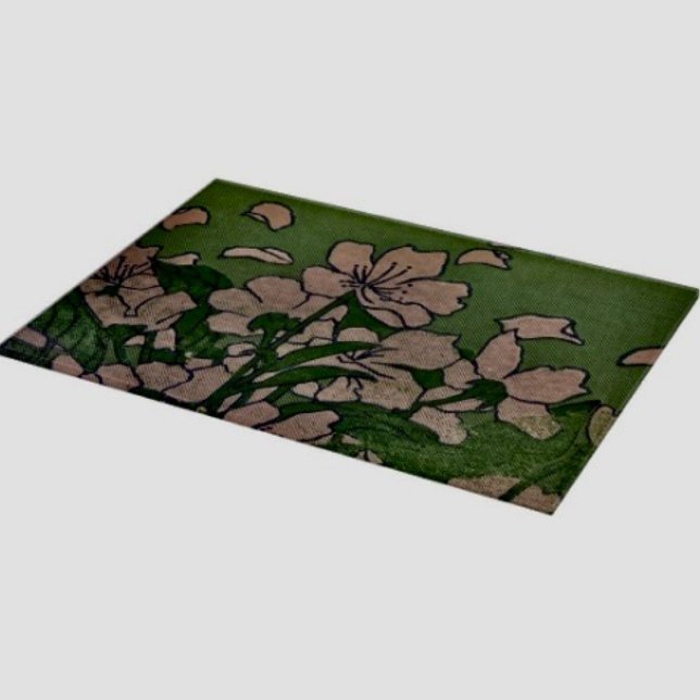 Planche À Découper Cascade de fleurs roses  (Glass Cutting Board – 5 different sizes. 100% food safe.  tempered glass Non-skid rubber feet. 
)