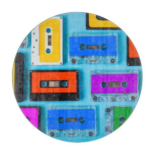 Planche À Découper Cassette Rétro : Collection Arrière - plan Bleue