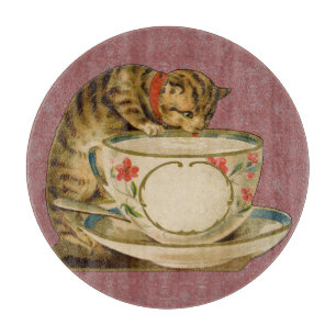 Planche À Découper Cat Teacup Cute Vintage Victorien