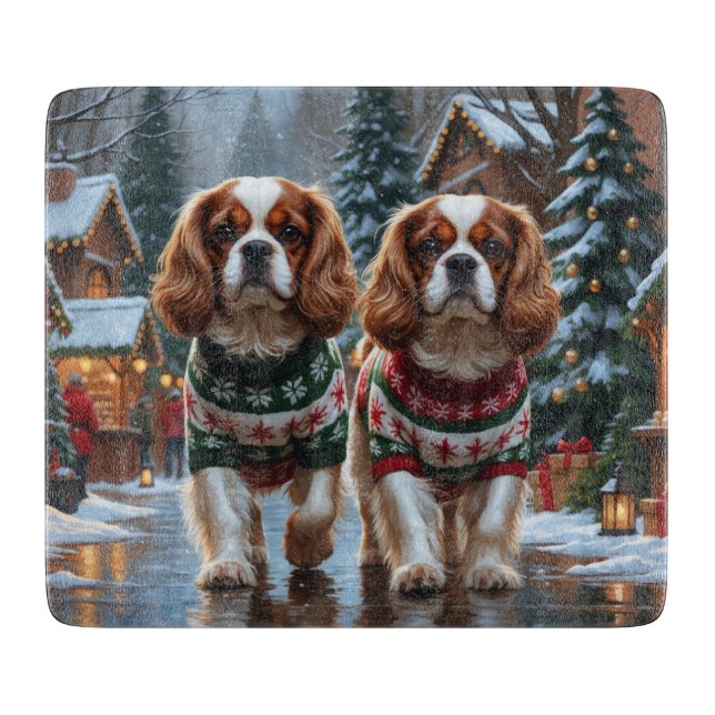 Planche À Découper Cavalier King Charles Spaniel Dogs Christmas Snow  (Devant)