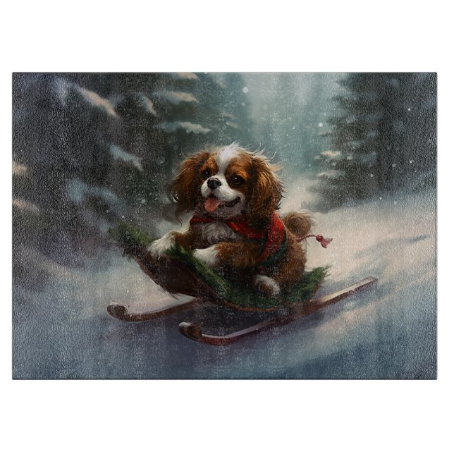 Planche À Découper Cavalier King Charles Spaniel neige de Noël (Devant)