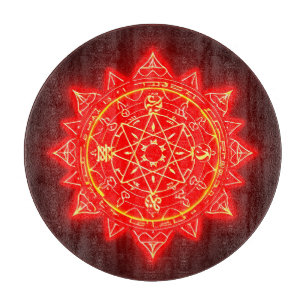 Planche À Découper Cercle Magique Rouge Lumineux Avec Symboles Mystiq
