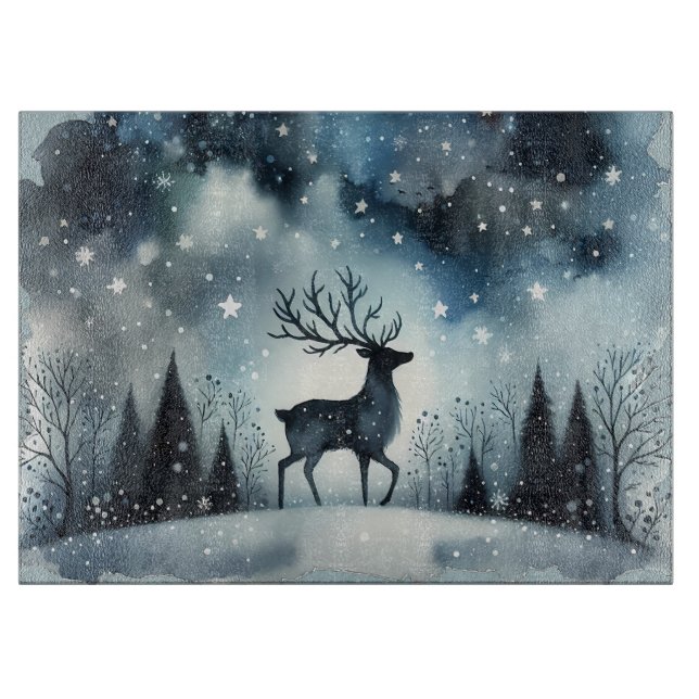 Planche À Découper Cerf de nuit d'hiver étoilé (Devant)