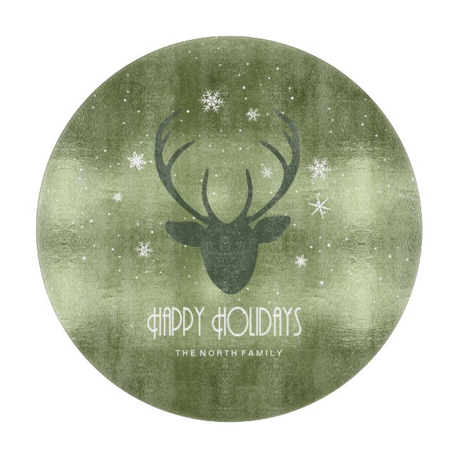 Planche À Découper Cerfs Antlers Silhouette & Snowflakes Green ID861 (Devant)