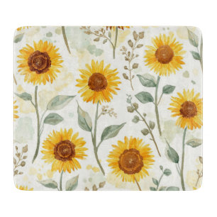 Planche À Découper Champ de Tournesol Peinture Aquarelle Floral Jaune