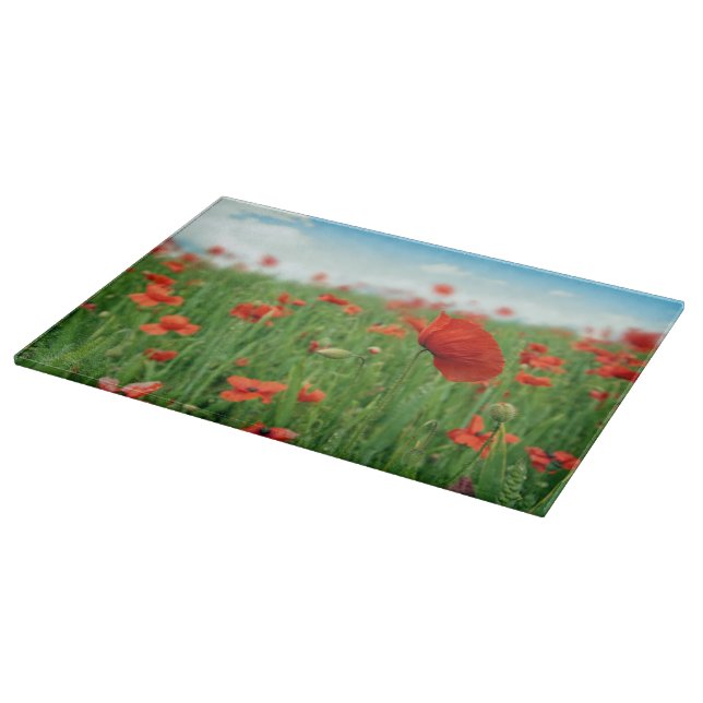 Planche À Découper Champ rouge de pavots (Coin)