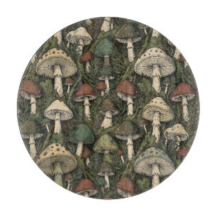 Planche À Découper Champignons de forêt vintage Cottagecore sombre