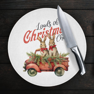 Planche À Découper Charges de lapins de Noël en Camion Rouge