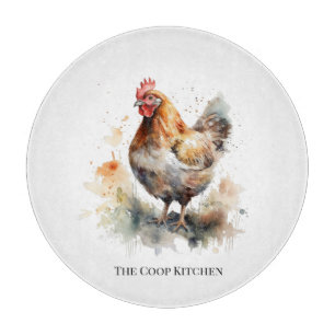 Planche À Découper Charme de la ferme : Aquarelle de poulet