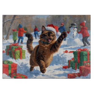 Planche À Découper Chat abyssin Scène de neige festive de Noël