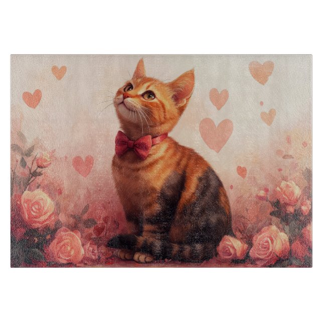 Planche À Découper Chat abyssinien avec Rose - Saint Valentin (Devant)
