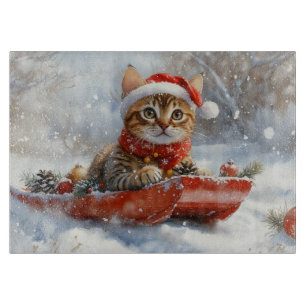 Planche À Découper Chat Bengal dans un traîneau Laissez neige Noël
