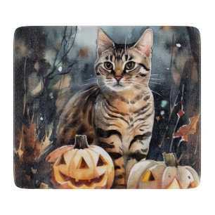 Planche À Découper Chat Bengale D'Halloween Avec Peur Citrouille