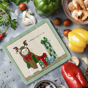 Planche À Découper Chat blanc Noël joyeusement drôle